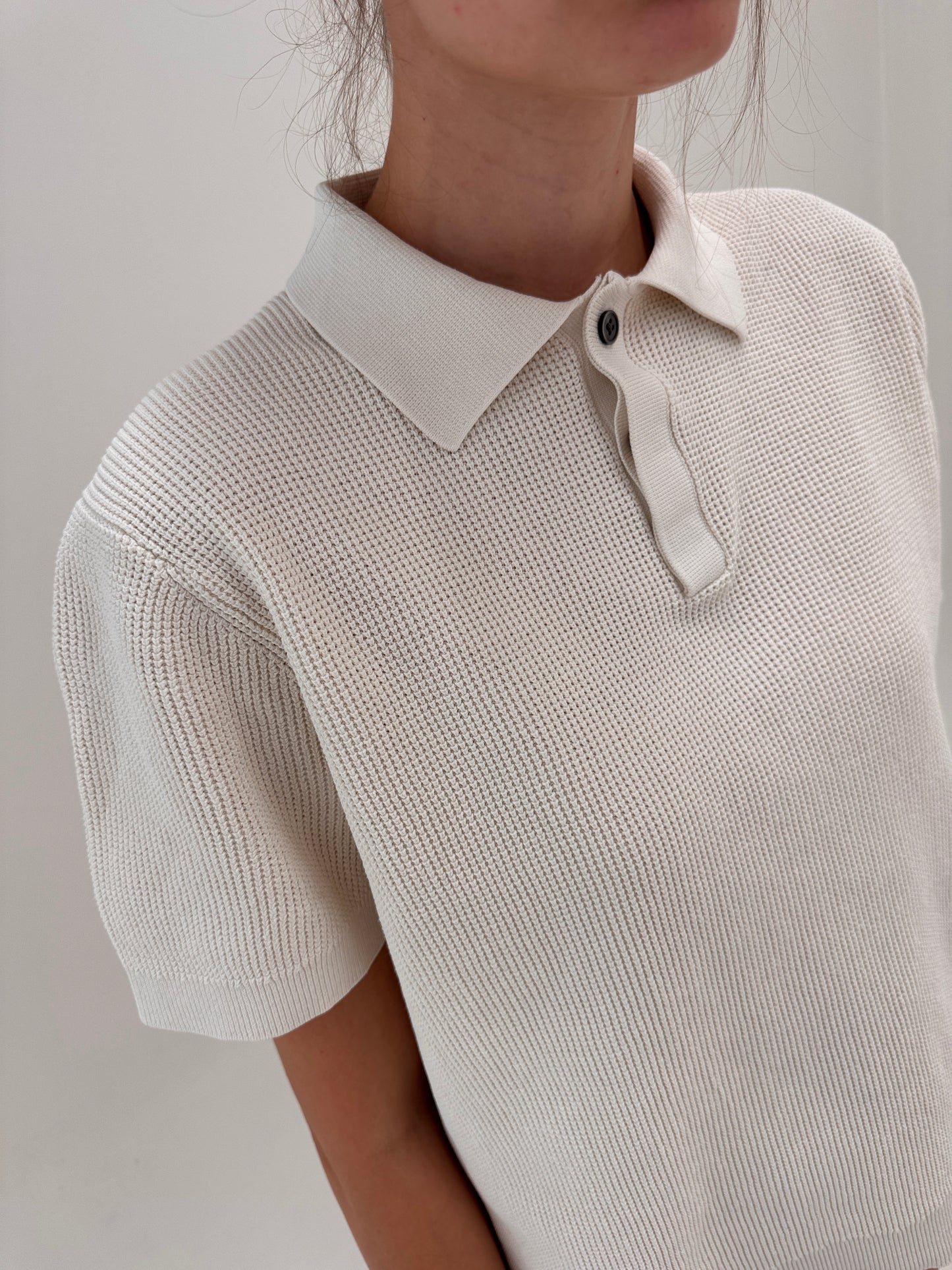 Top polo butter white din bumbac premium texturat