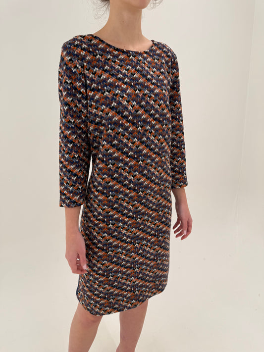 Rochie midi din tricot cu print geometric în stil anii 70