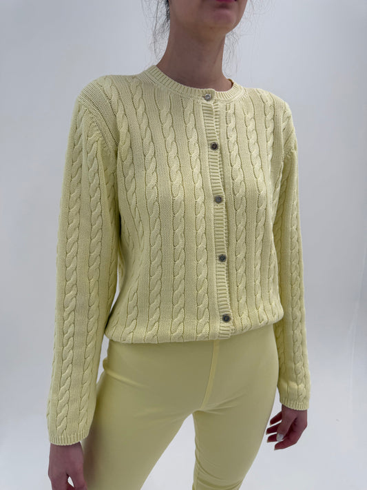 Cardigan luxury Les Copains butter yellow din bumbac cu torsade