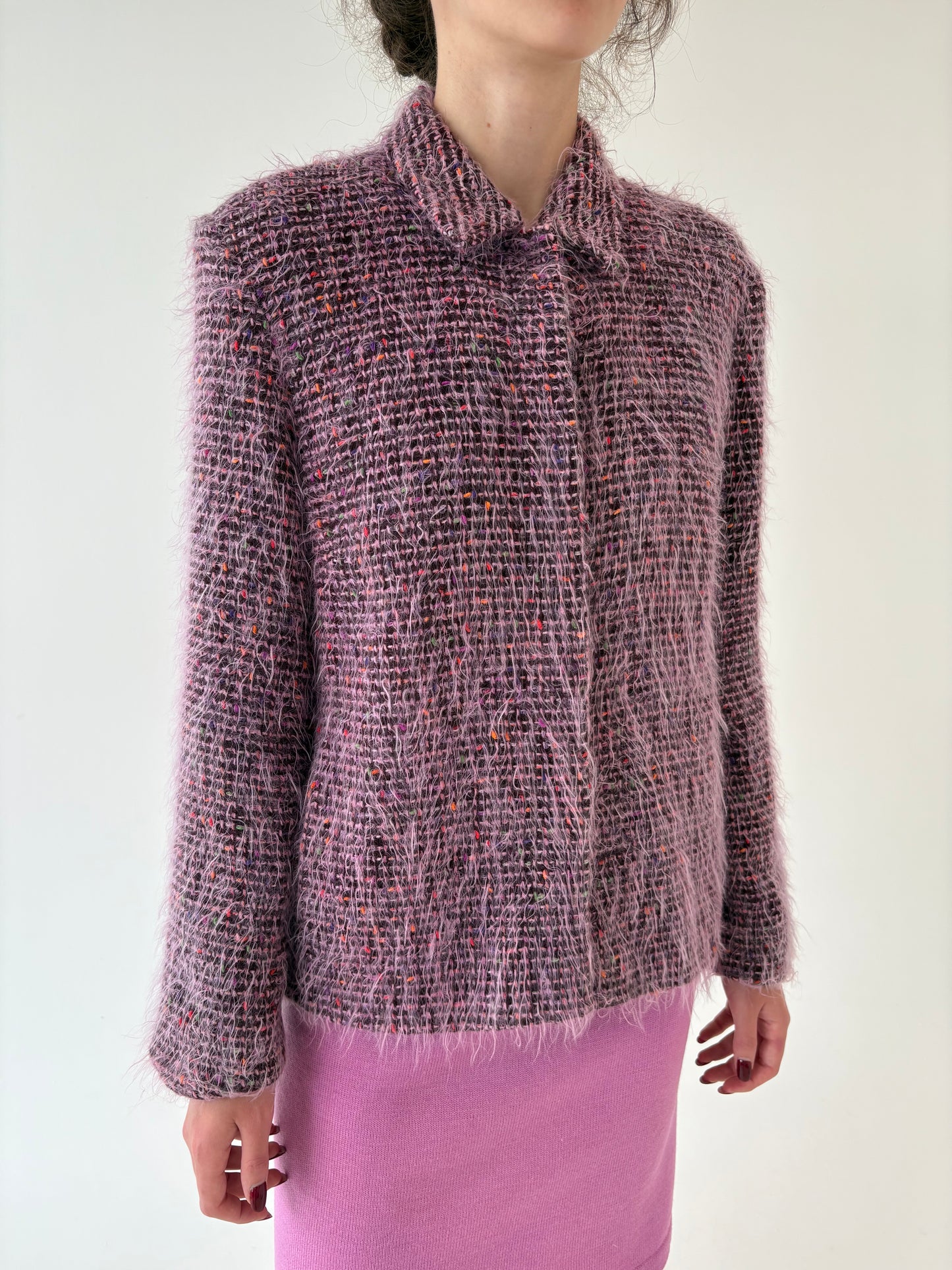 Sacou în stil Chanel din tweed multicolor spectaculos