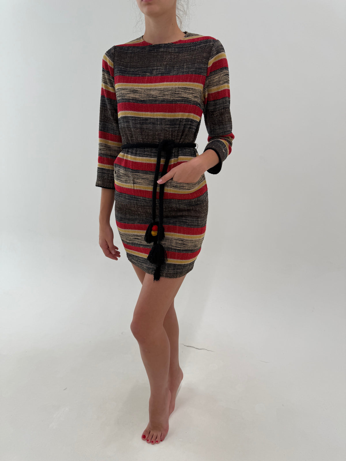 Rochie super premium Sessun din stofă plină de bumbac cu lana și cordon propriu