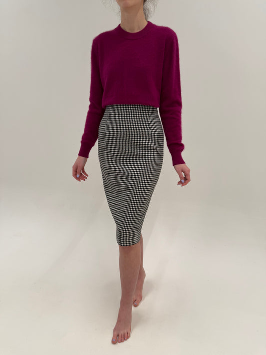 Fustă midi lung cu talie ultra ultra înaltă marcată din lana extrafina pied de coq