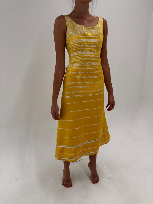Rochie old vintage anii 60 din brocart auriu și argintiu spectaculos