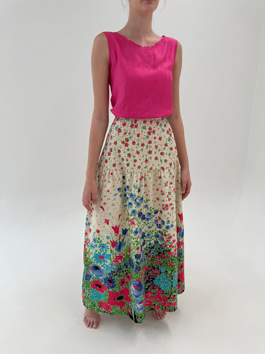 Fustă maxi tall din pânză excepțională cu print floral superb