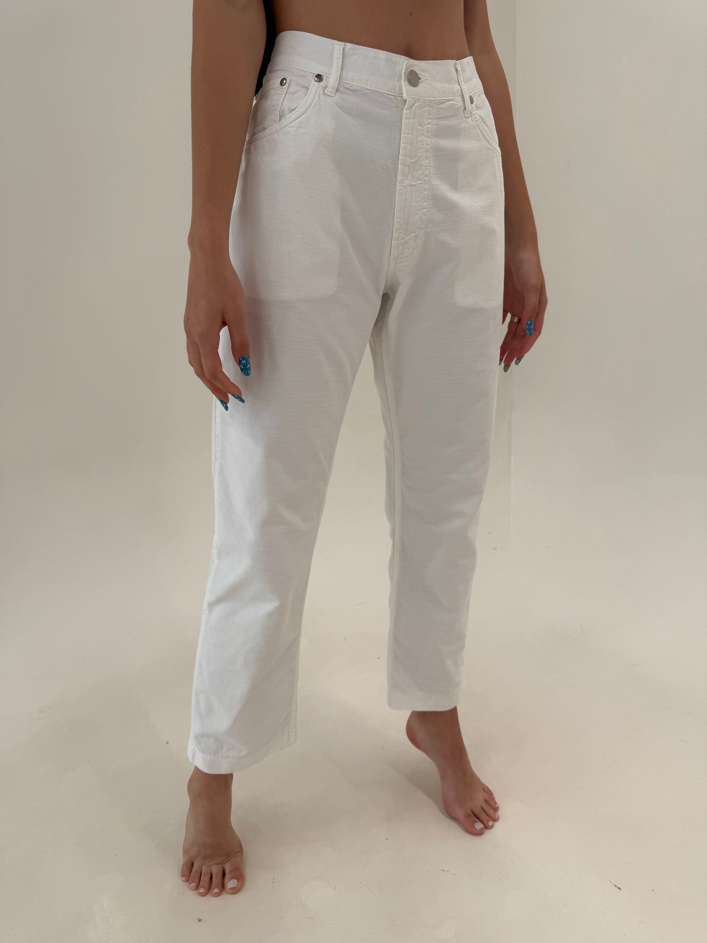 Jeans alb de vară premium italian în croi clasic