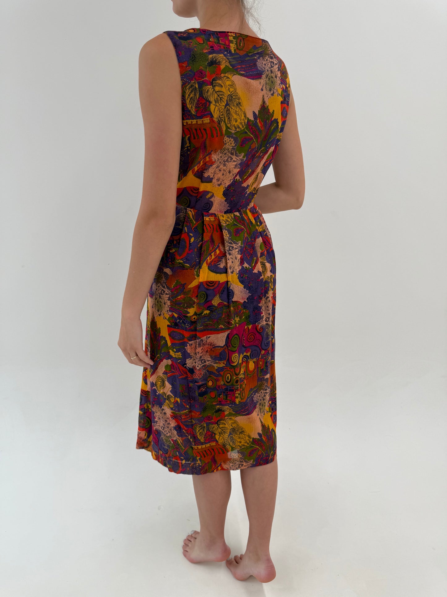 Rochie vintage în culori superbe din pânză de bumbac cu talie marcată