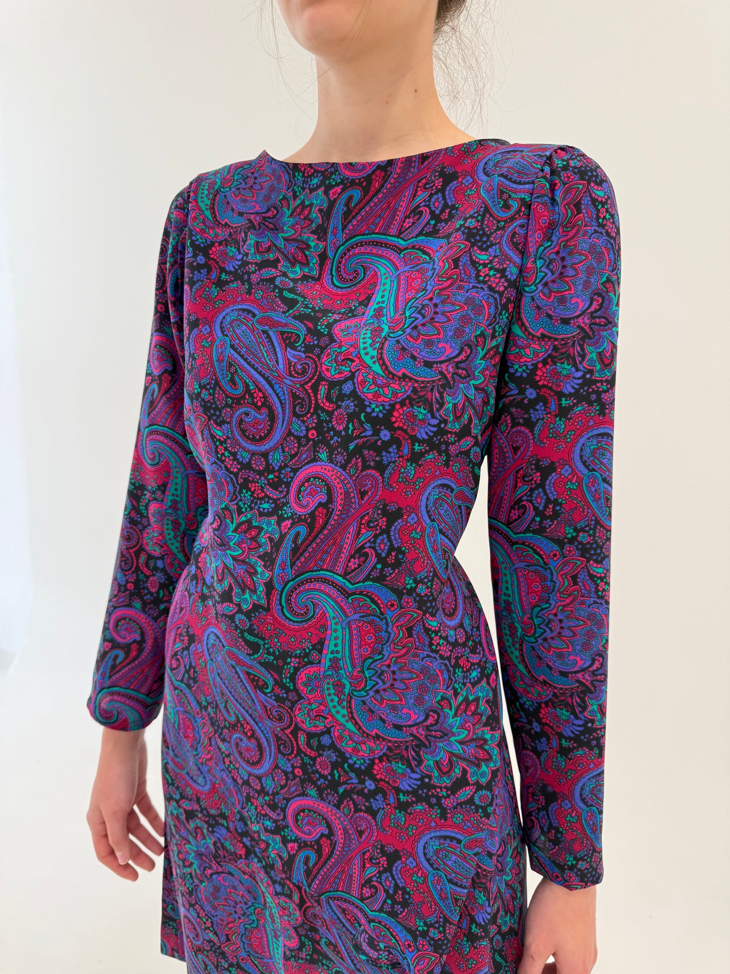 Rochie italiană din mătase naturală cu print paisley și culori tari