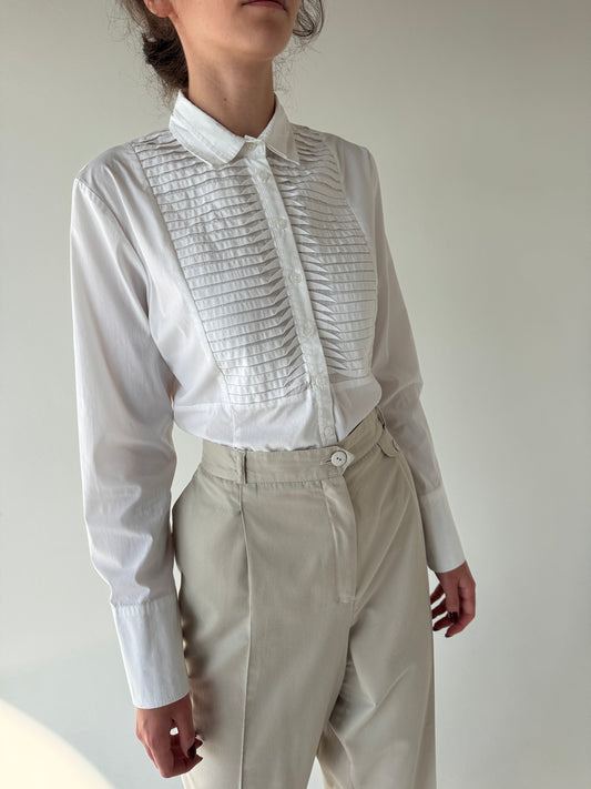 Cămașa din poplin premium ușor strech cu pliseuri decorative