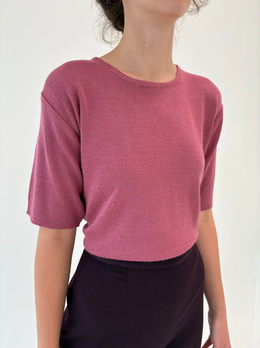 Top rosebud pink din lana merino extrafina de gramaj mare