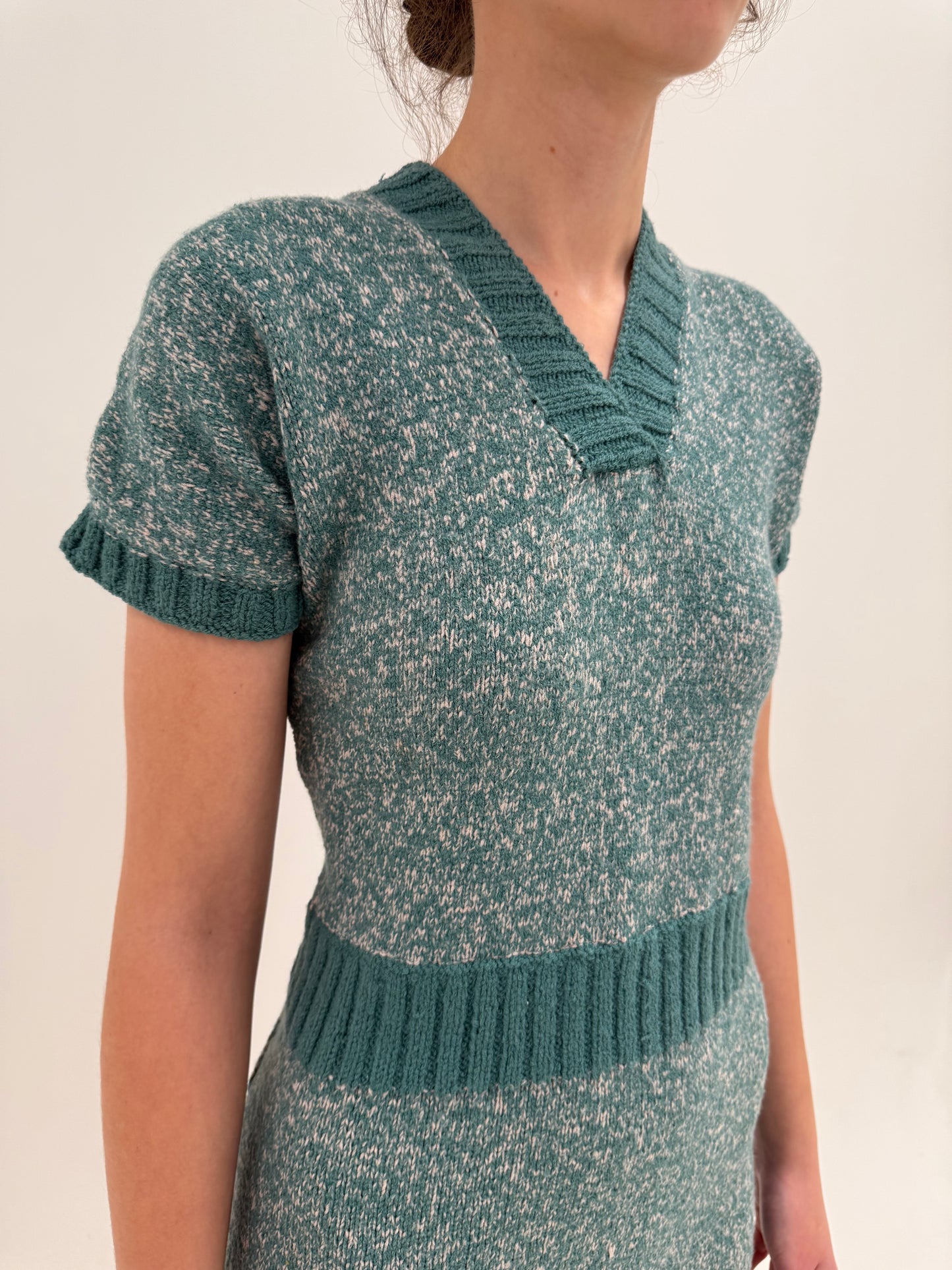 Rochie vintage din tricot melanj de lana extrafina multiply lucrată manual