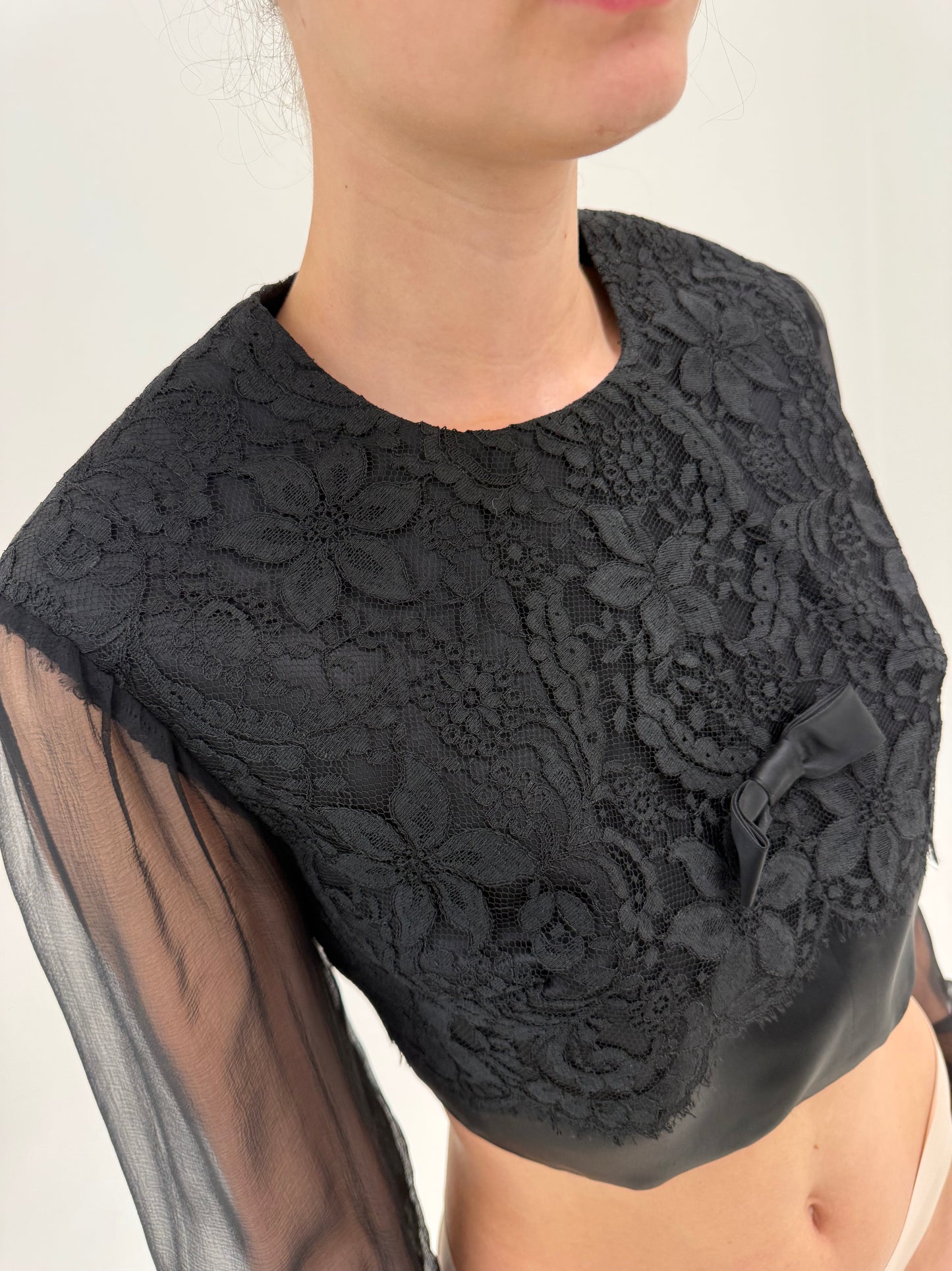 Corsaj vintage negru couture din mătase naturală cu lucrătură manuală 3D