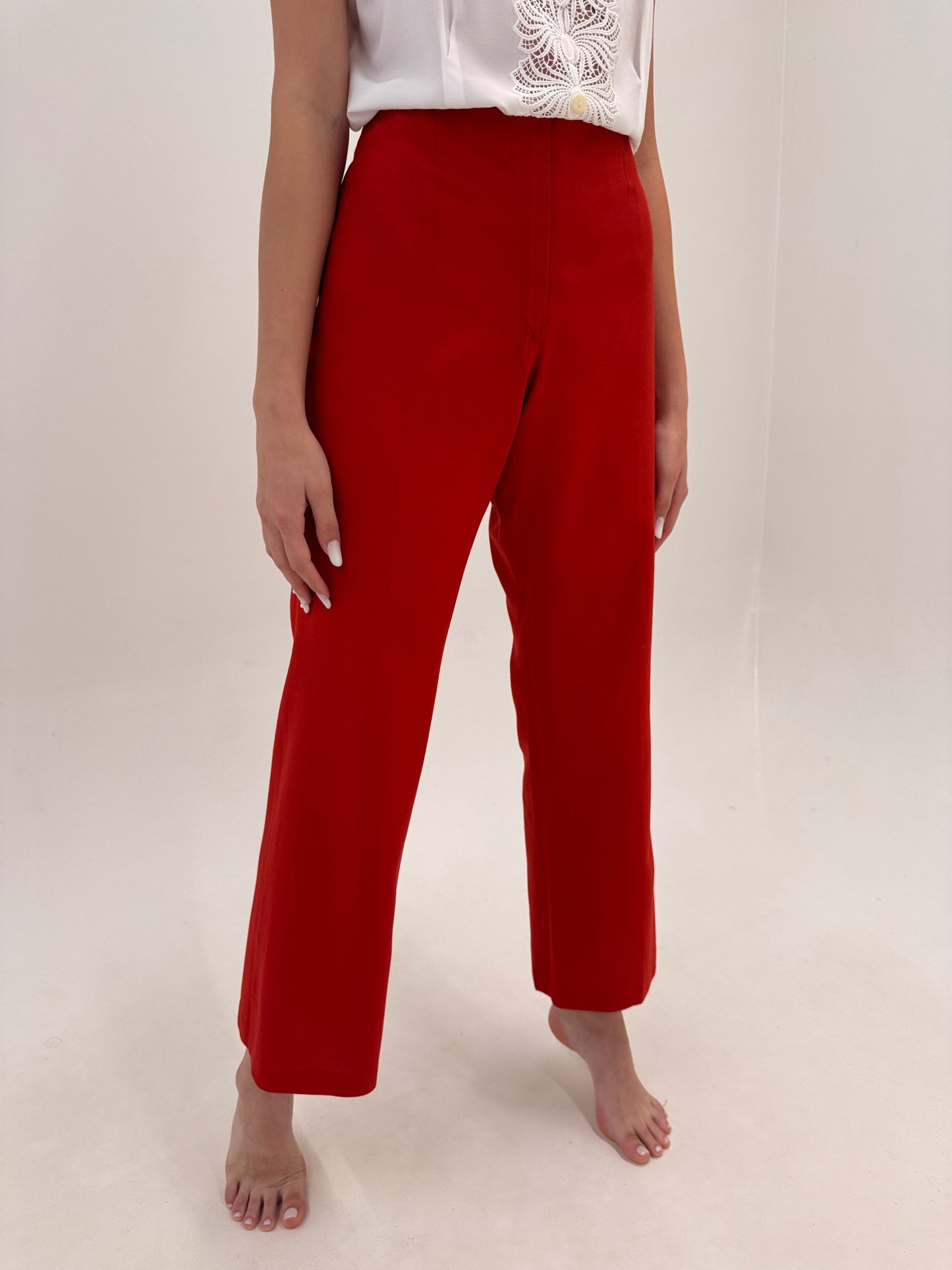Pantaloni italienești premium brick red din pânză ușor satinata