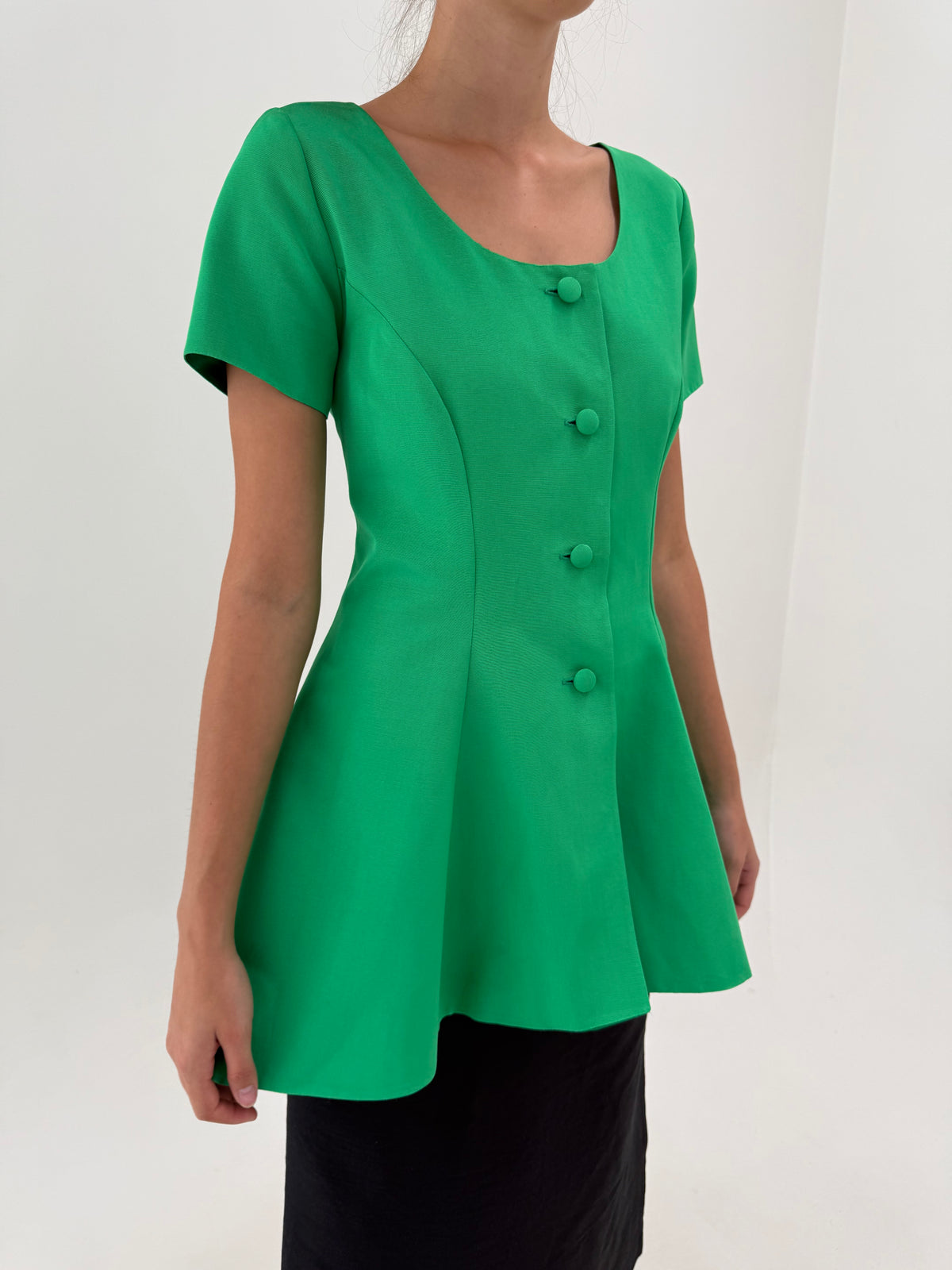 Top / rochie mini din faille exceptional emerald green cambrat cu peplum
