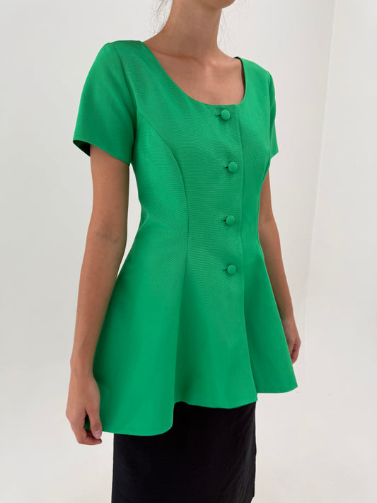 Top / rochie mini din faille exceptional emerald green cambrat cu peplum