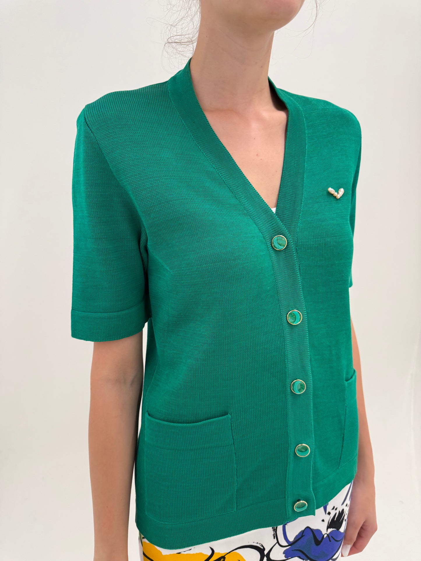 Top emerald green din bumbac Filo di Scozia cu perlute