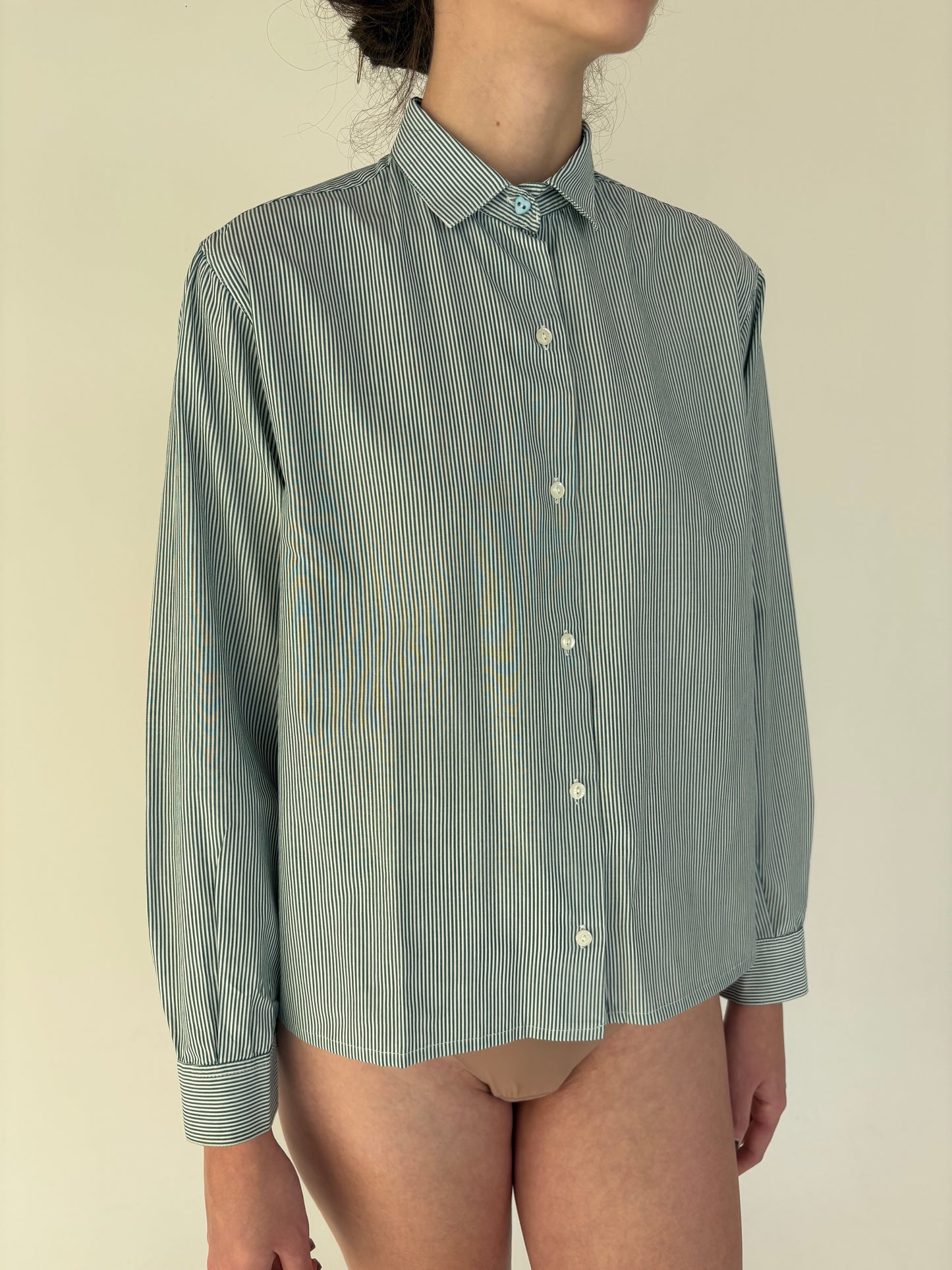 Cămașa premium italiană cu dungi forest green