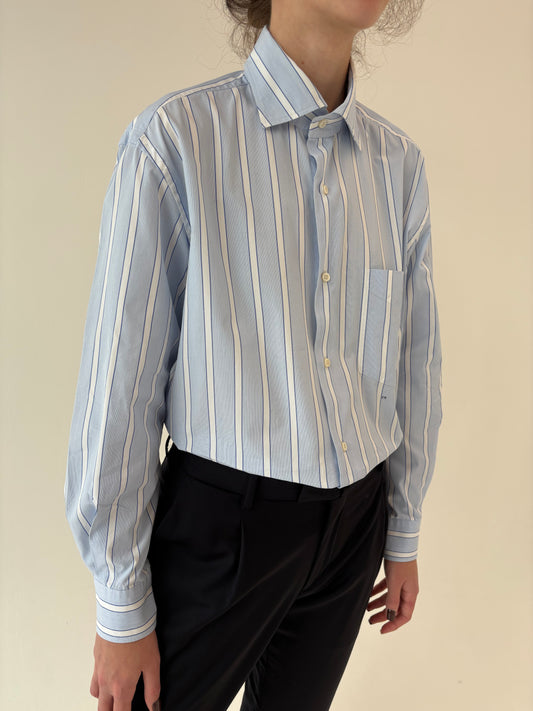 Cămașa baby blue petite cu dungi verticale din poplin premium de bumbac
