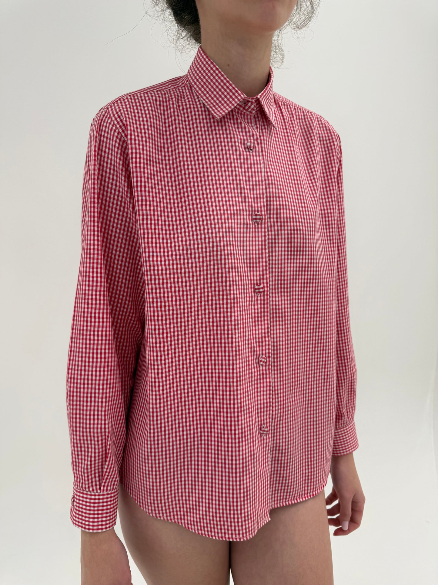 Cămașa vintage din poplin de bumbac în carouri fine cherry red