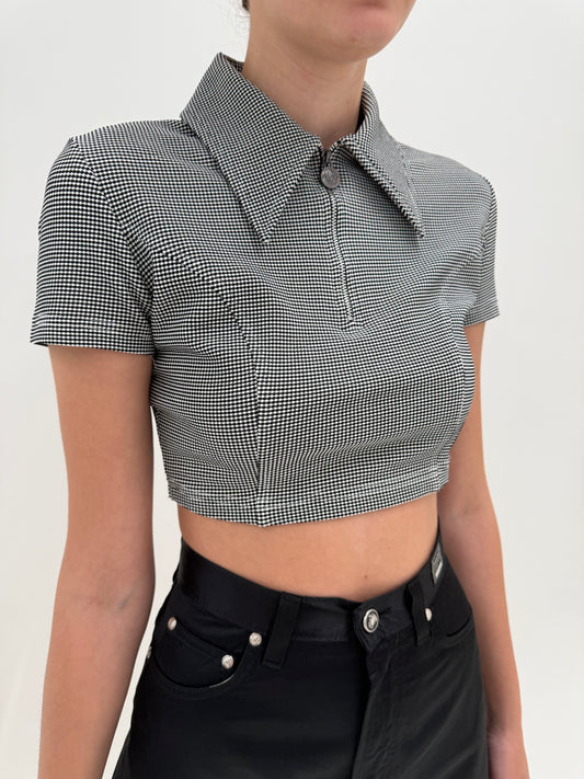 Top vintage Versace cropped modelator cu logoul brandului pe feronerie