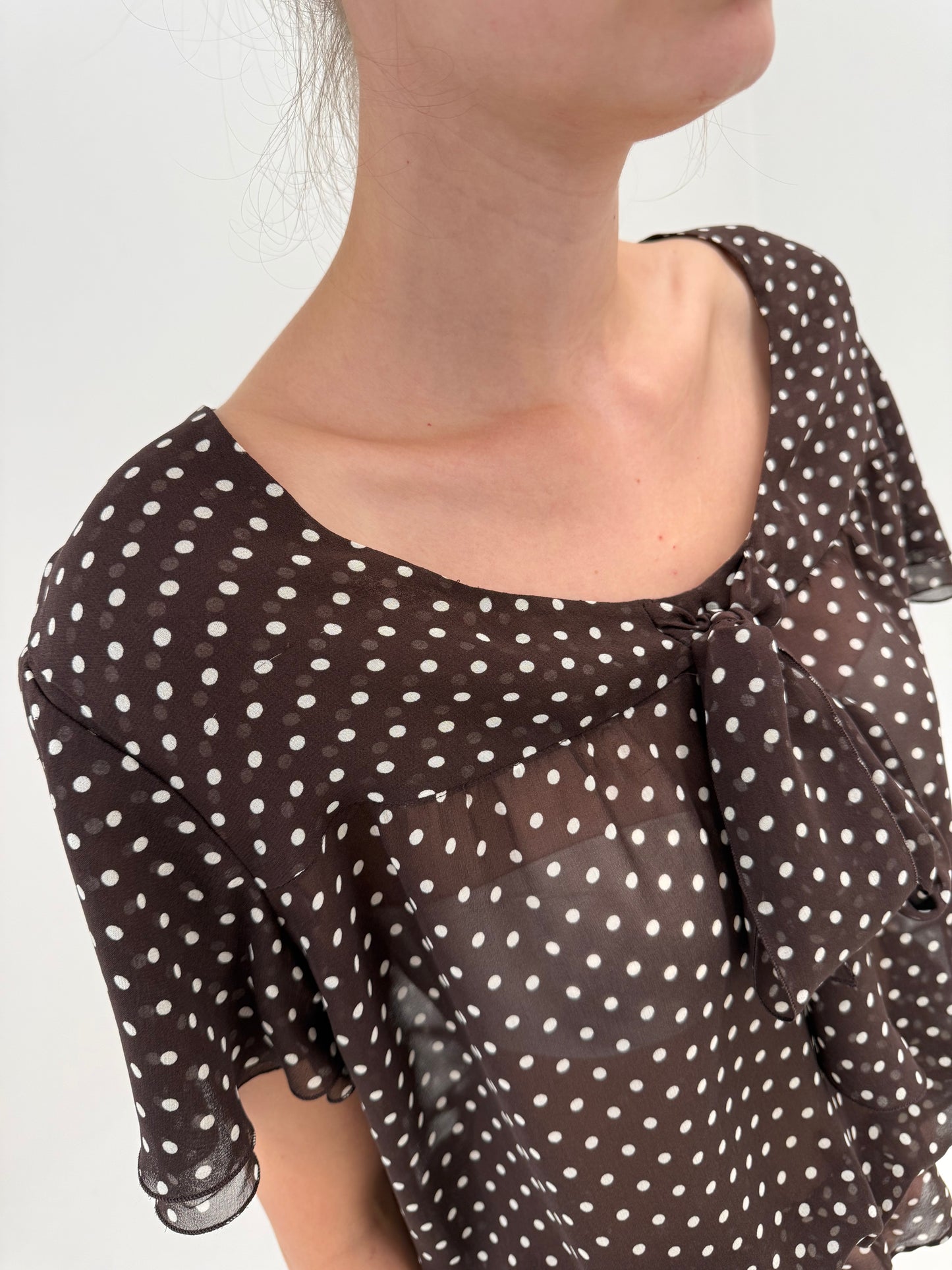 Set Luisa Spagnoli din mătase naturală cu buline ivoire pe chocolate brown
