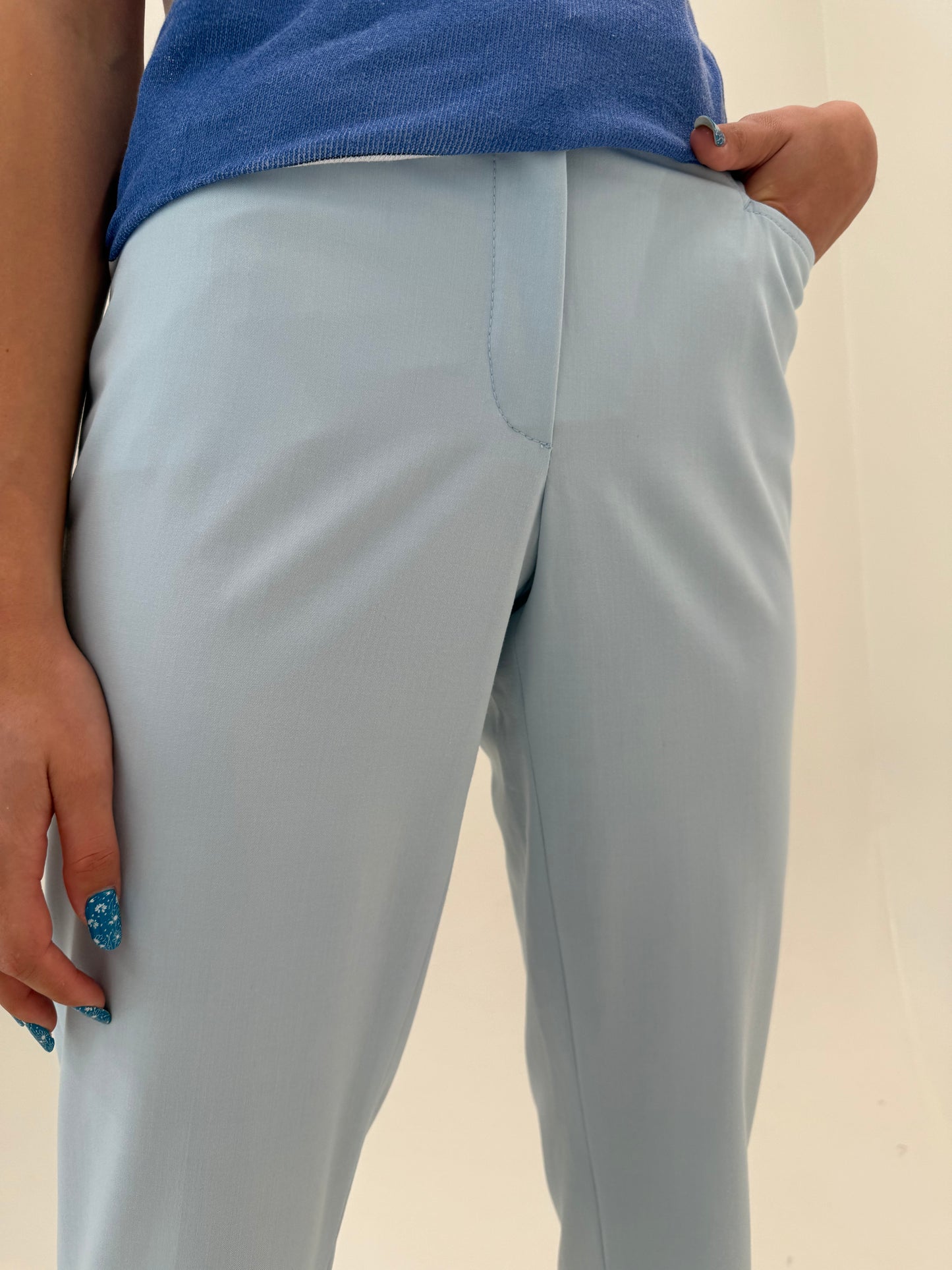 Pantaloni tall premium Madeleine baby blue din canvas ultra confort de bumbac