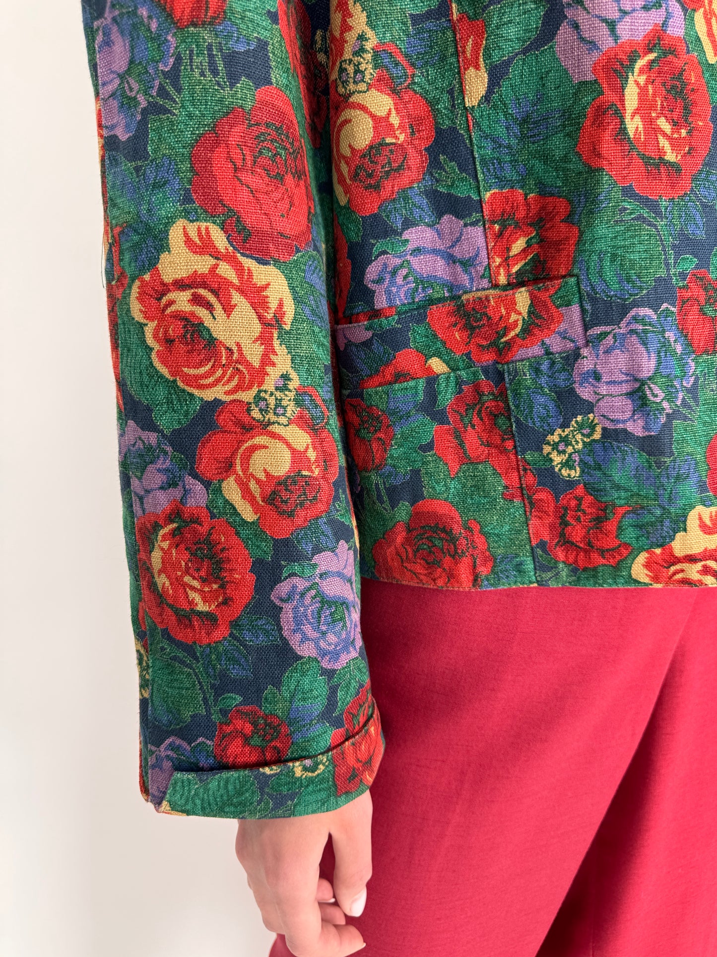 Sacou vintage din pânză de in cu print floral superb