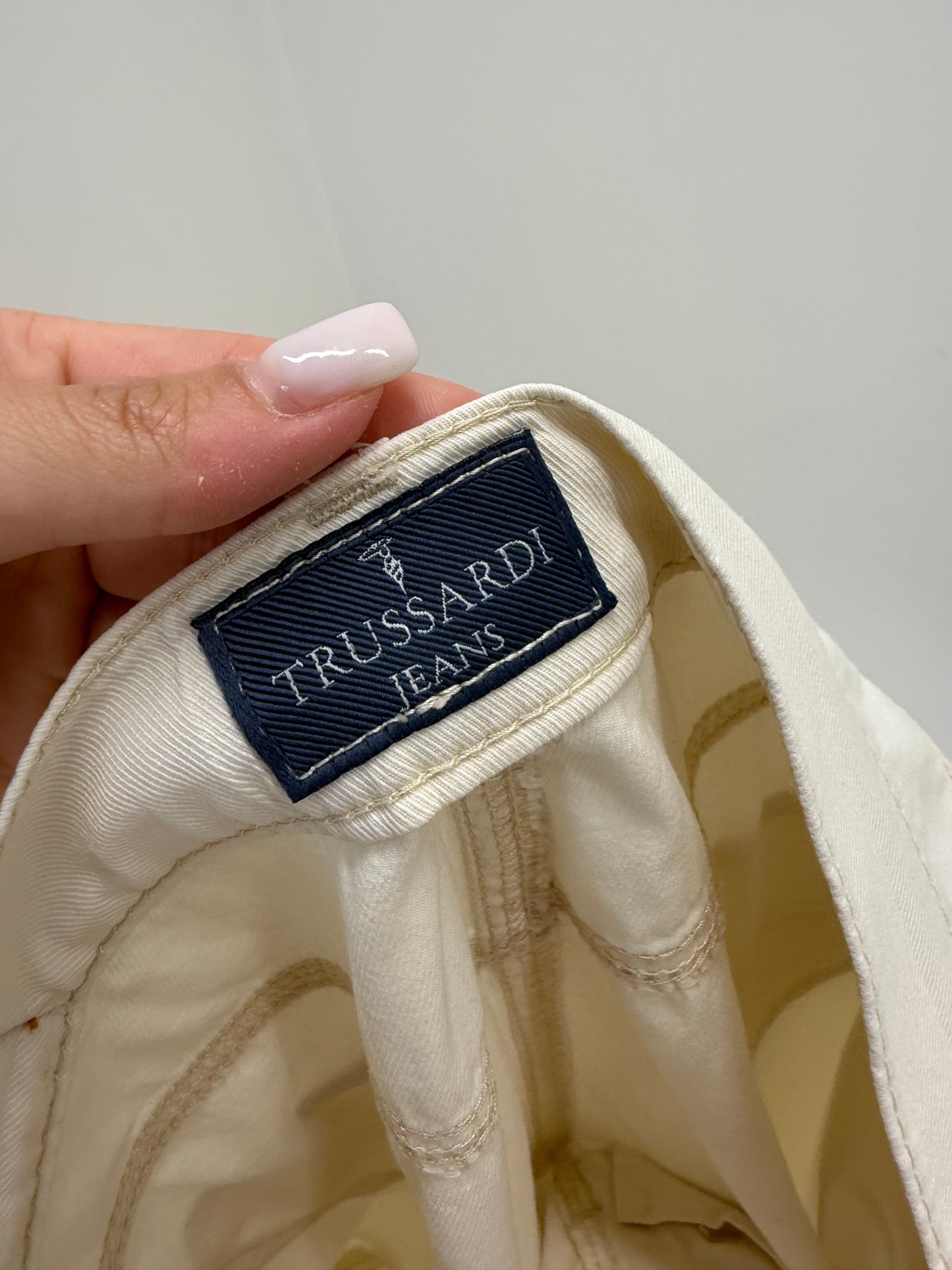 Pantaloni luxury Trussardi petite butter white din bumbac ultra confort modelatori