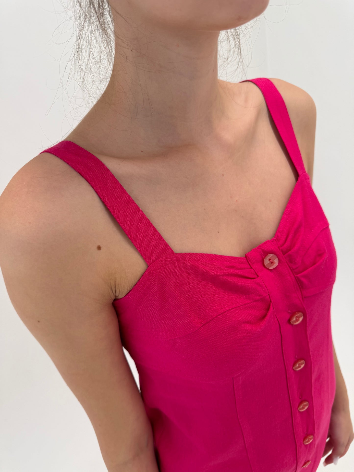 Set vintage fucsia din pânză excepțională de in în croi chic