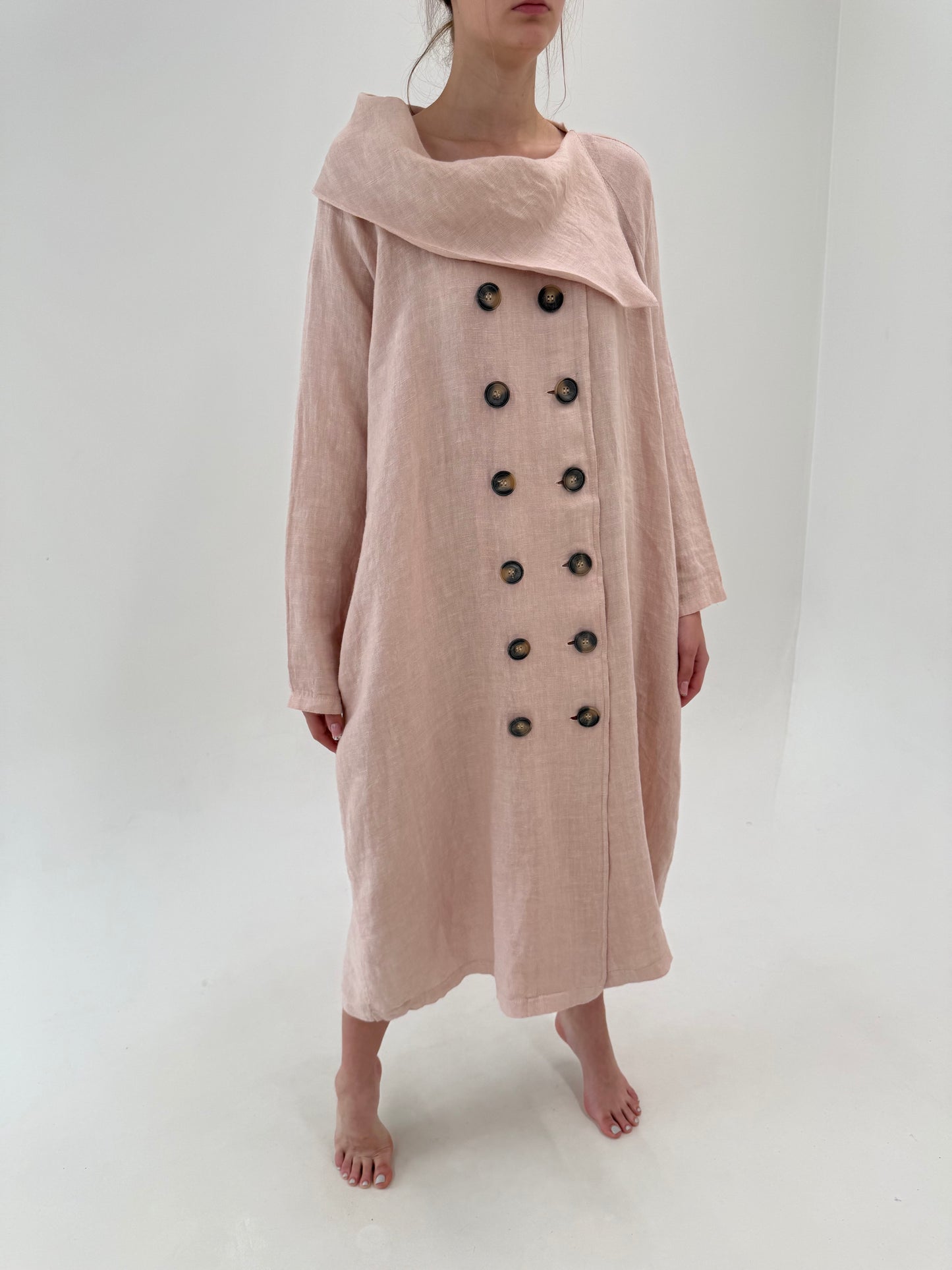 Rochie spectaculoasă powder pink din pânză de in