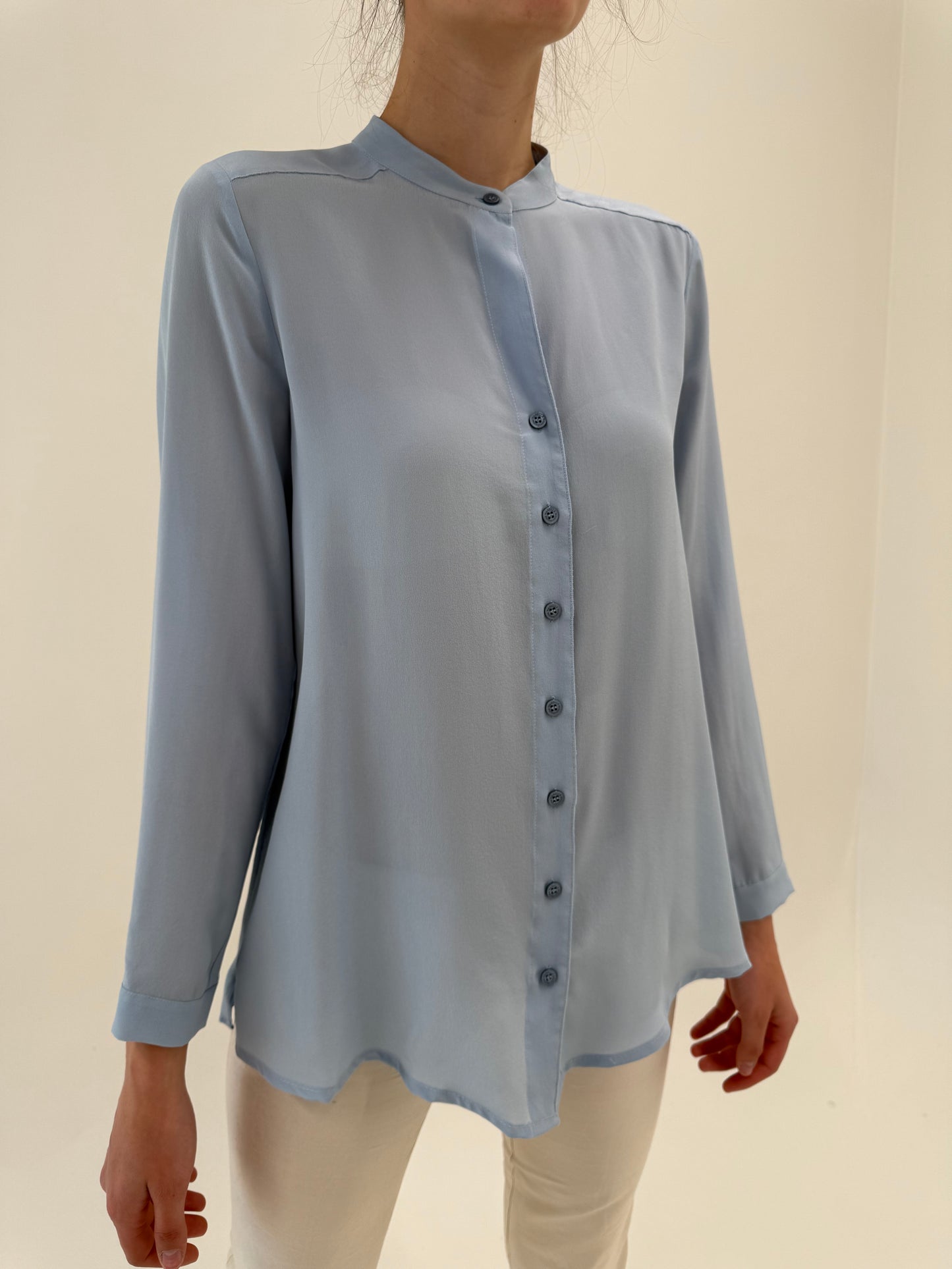 Cămașa baby blue Marella by Max Mara din mătase naturală în croi oversized