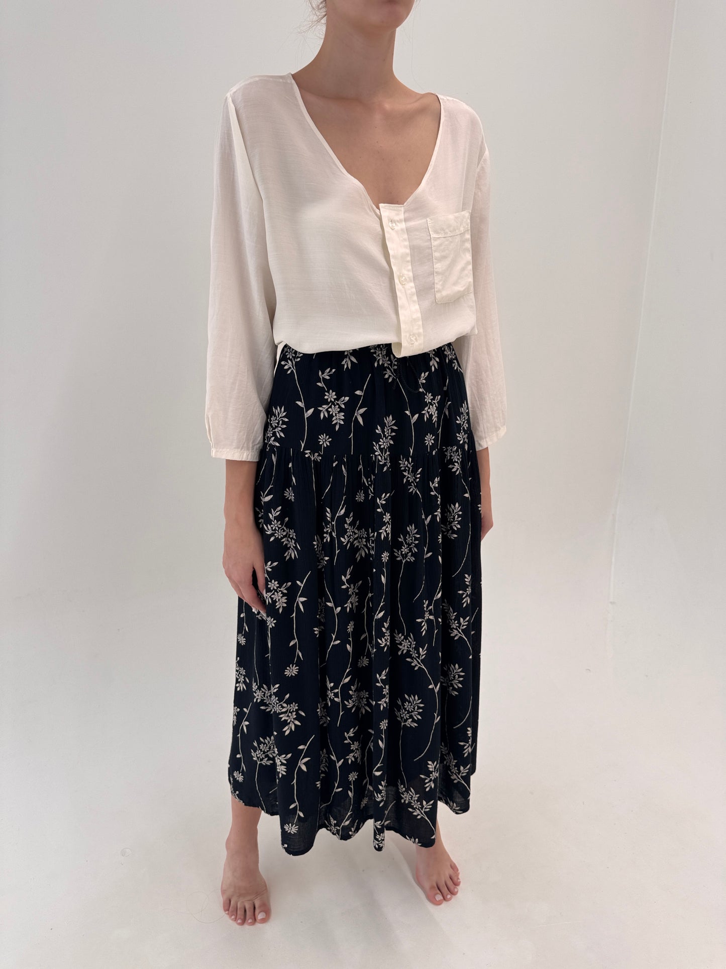 Fustă ultra amplă super vaporoasă maxi Navy blue cu talie elastică