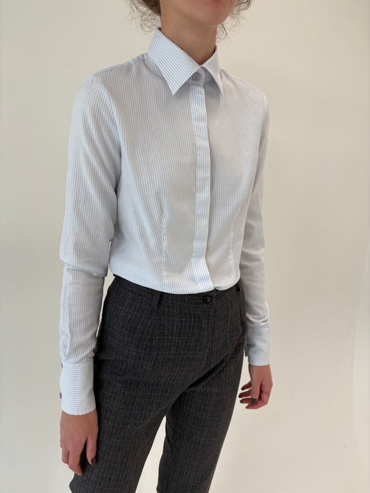 Cămașa cambrata cu dungi baby Blue și manșete înalte