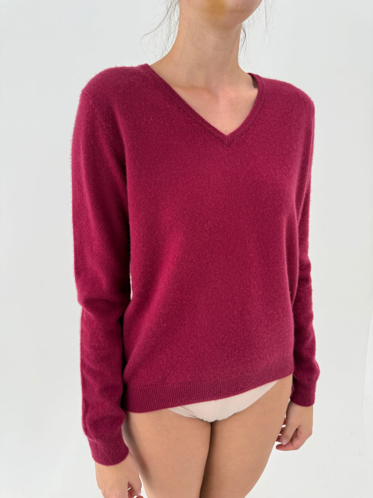 Pulover din cașmir raspberry red în anchior