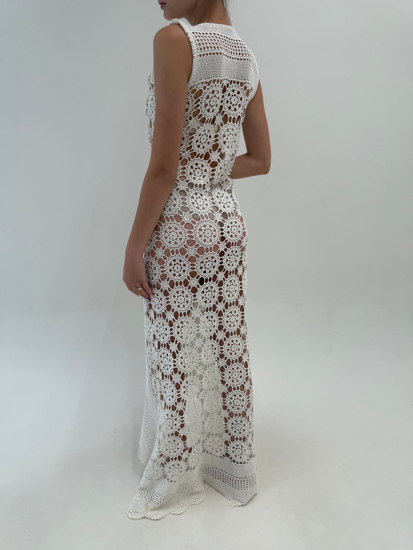 Rochie spectaculoasă maxi tall din macrame lucrat manual