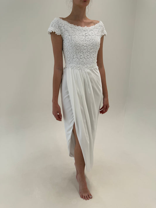 Rochie vintage maxi cu corsaj din dantelă guipure cu aplicații manuale