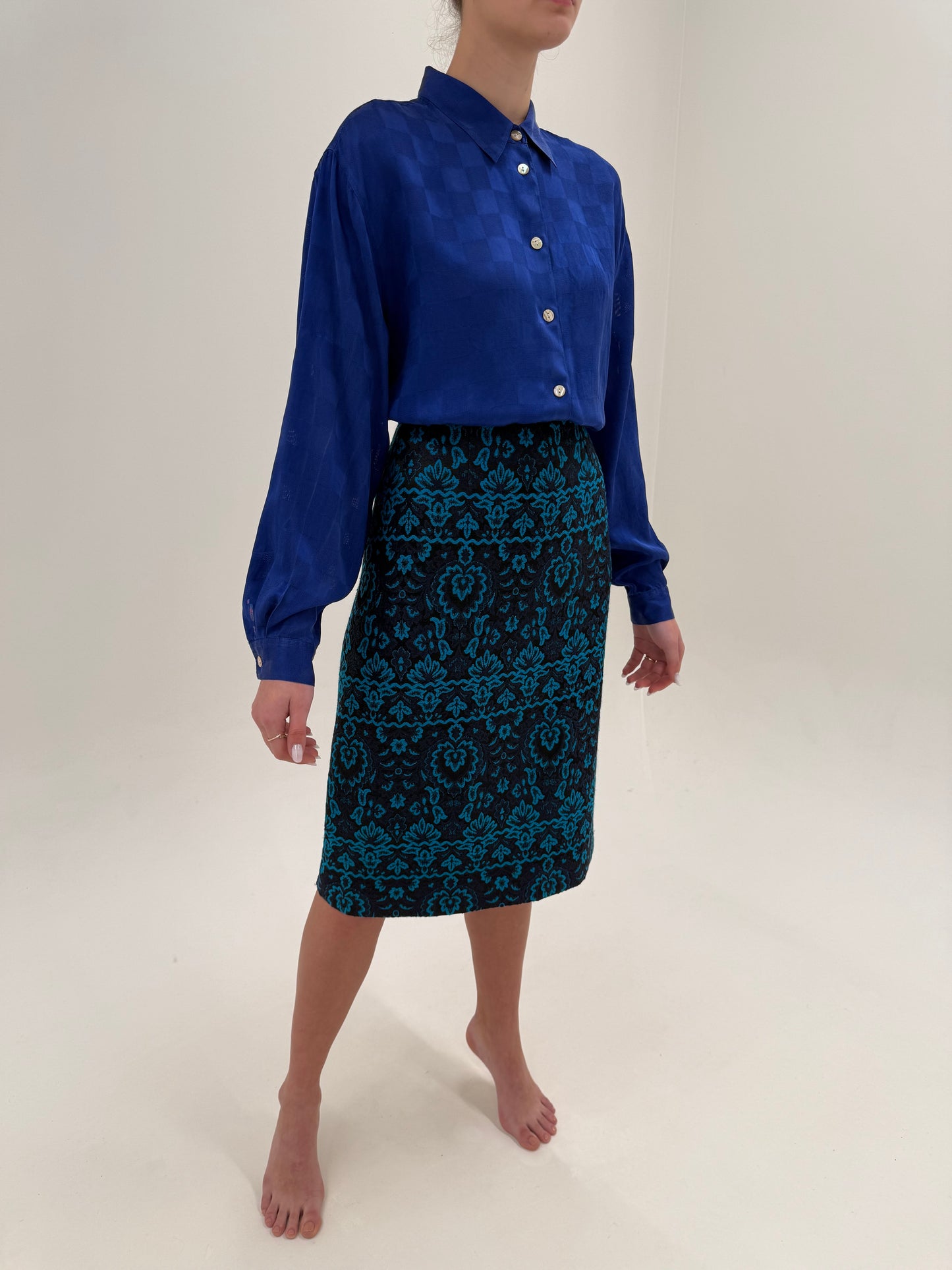 Fustă vintage excepțională de la zi la seară din brocart de lana extrafina