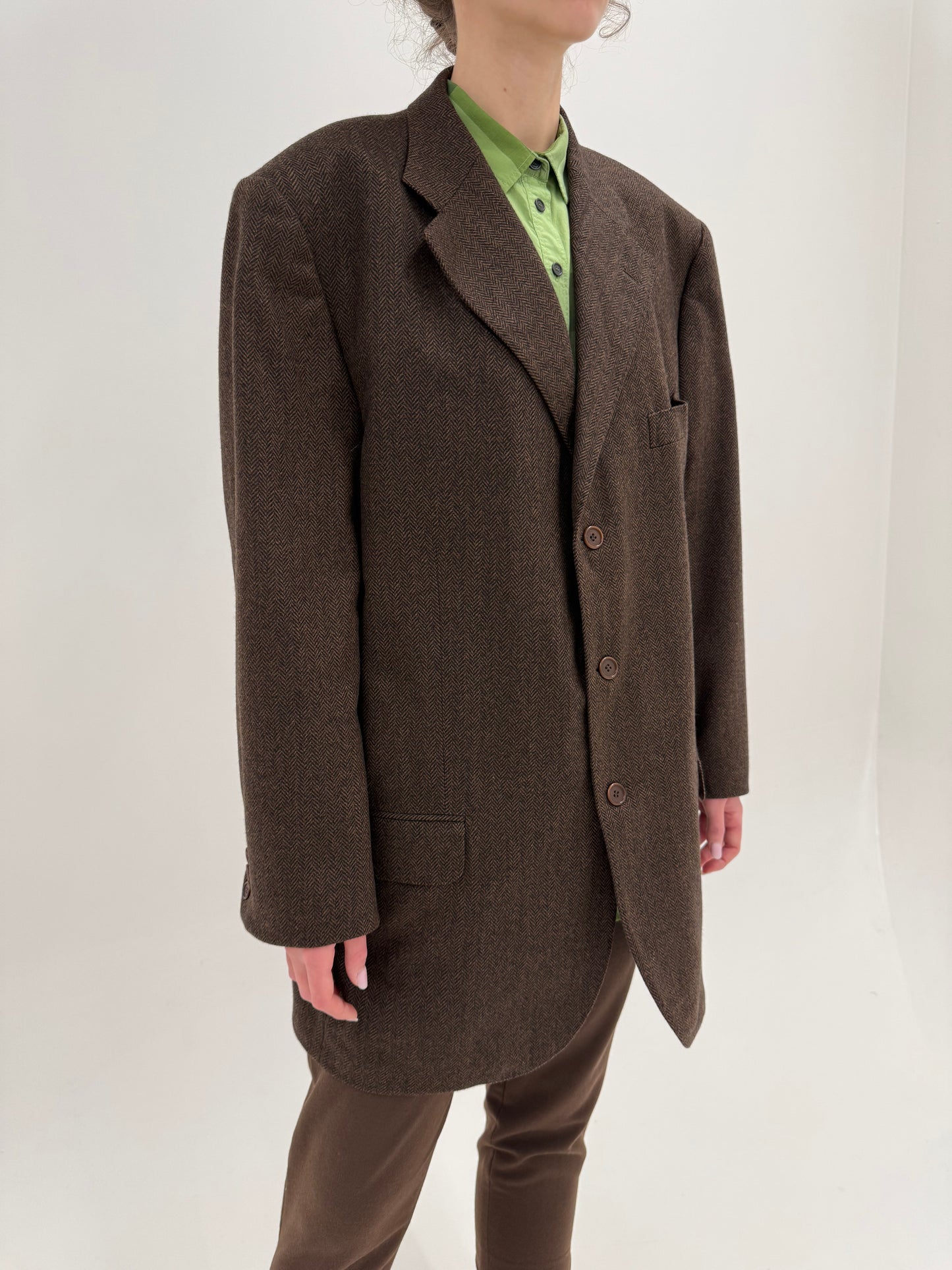 Sacou din stofă 100% cașmir în croi actual camel și negru