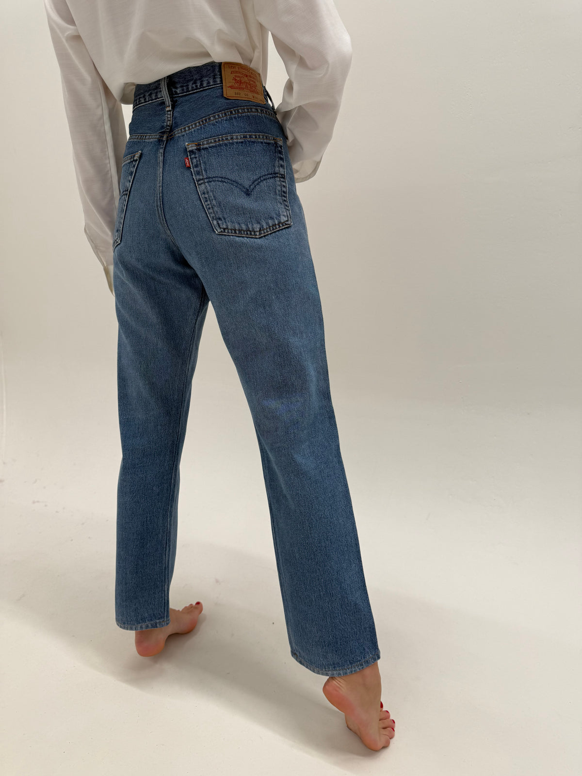 Jeans vintage Levi’s tall straight leg din denim gros de bumbac cu talie înaltă
