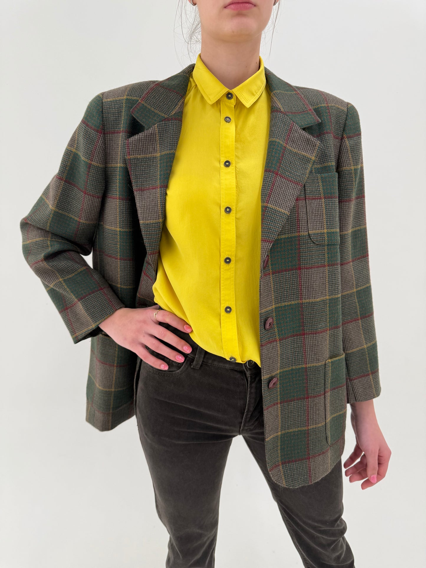 Sacou Dior vintage petite în carouri din lana cu buzunare aplicate