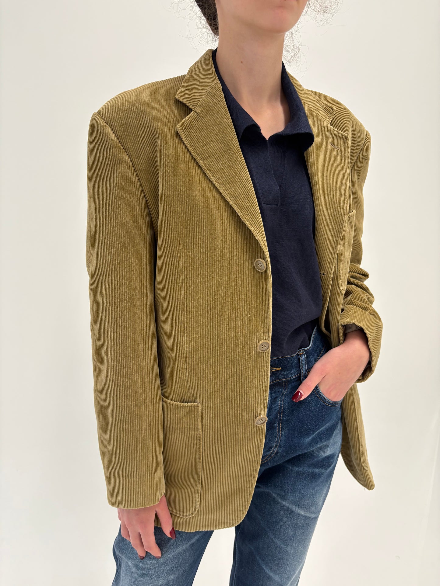 Sacou italian camel din corduroy în croi actual