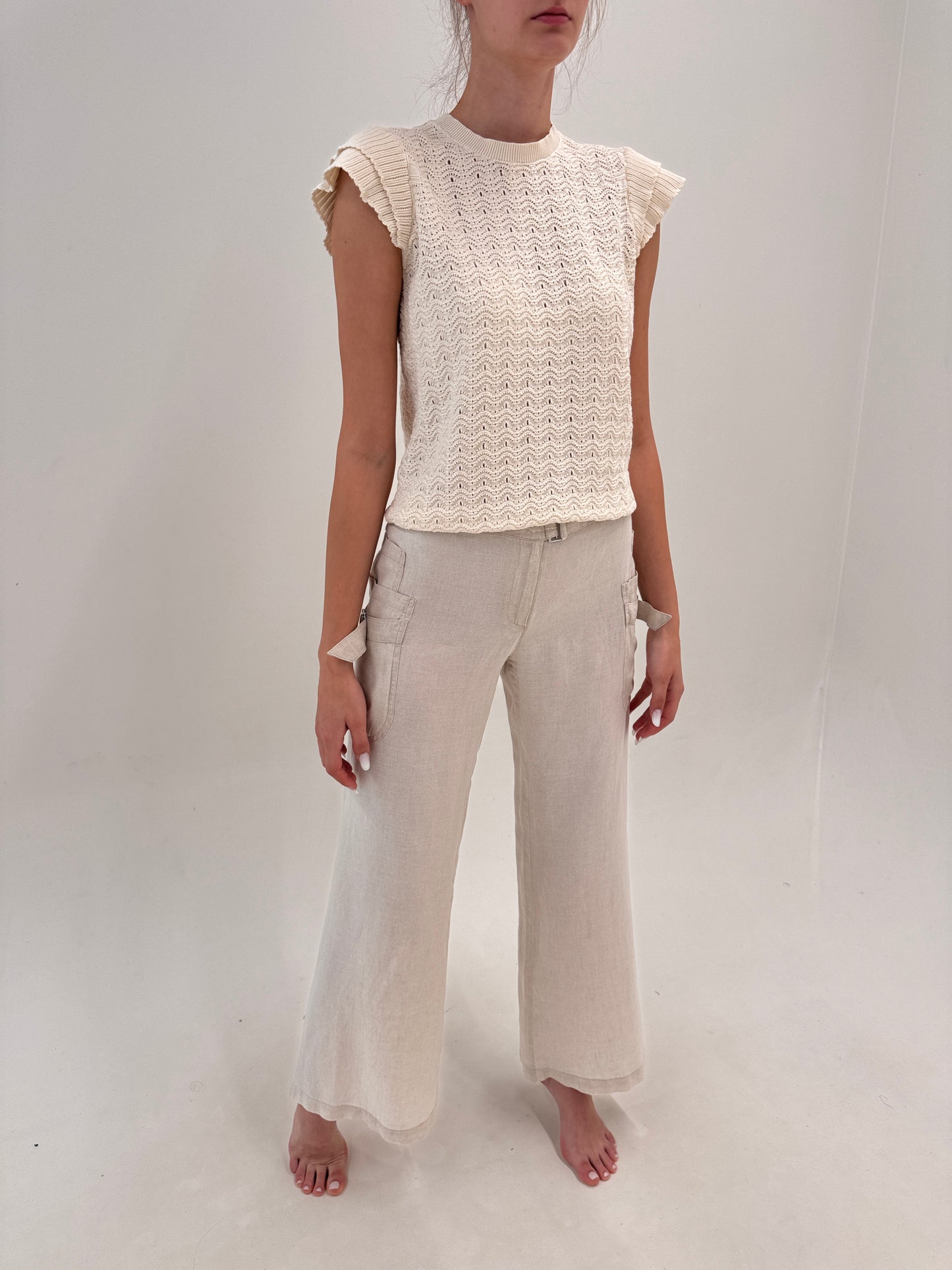 Pantaloni palazzo gama Max Mara sand nude din in premium