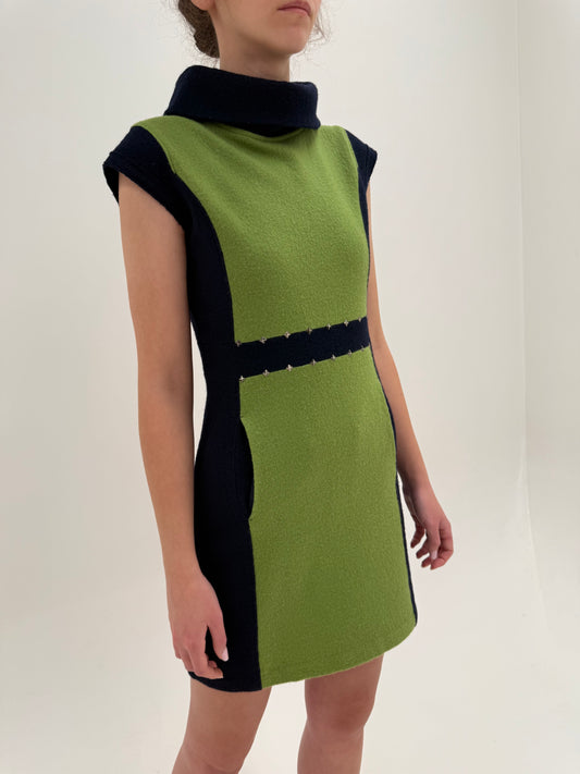 Rochie Escada gama Laurel colorblock din boiled wool extrafin în stil anii 60