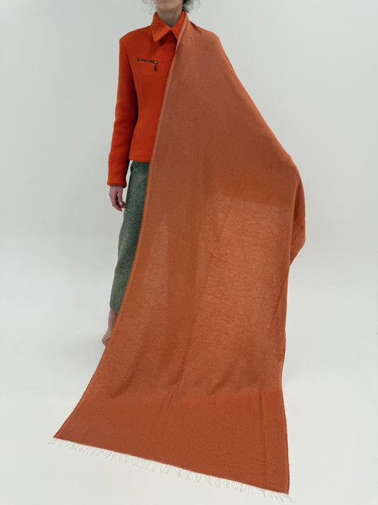 Shawl XXXL gros din cașmir oranj și camel Chevron