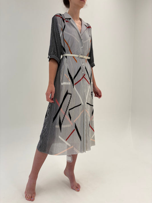 Rochie vintage cu print geometric din jerse extrafin
