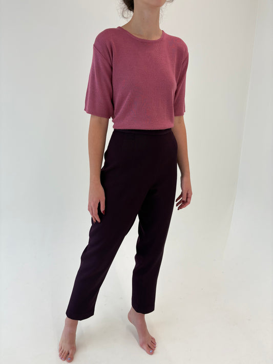 Pantaloni aubergine italienești din twill excepțional de lana extrafina