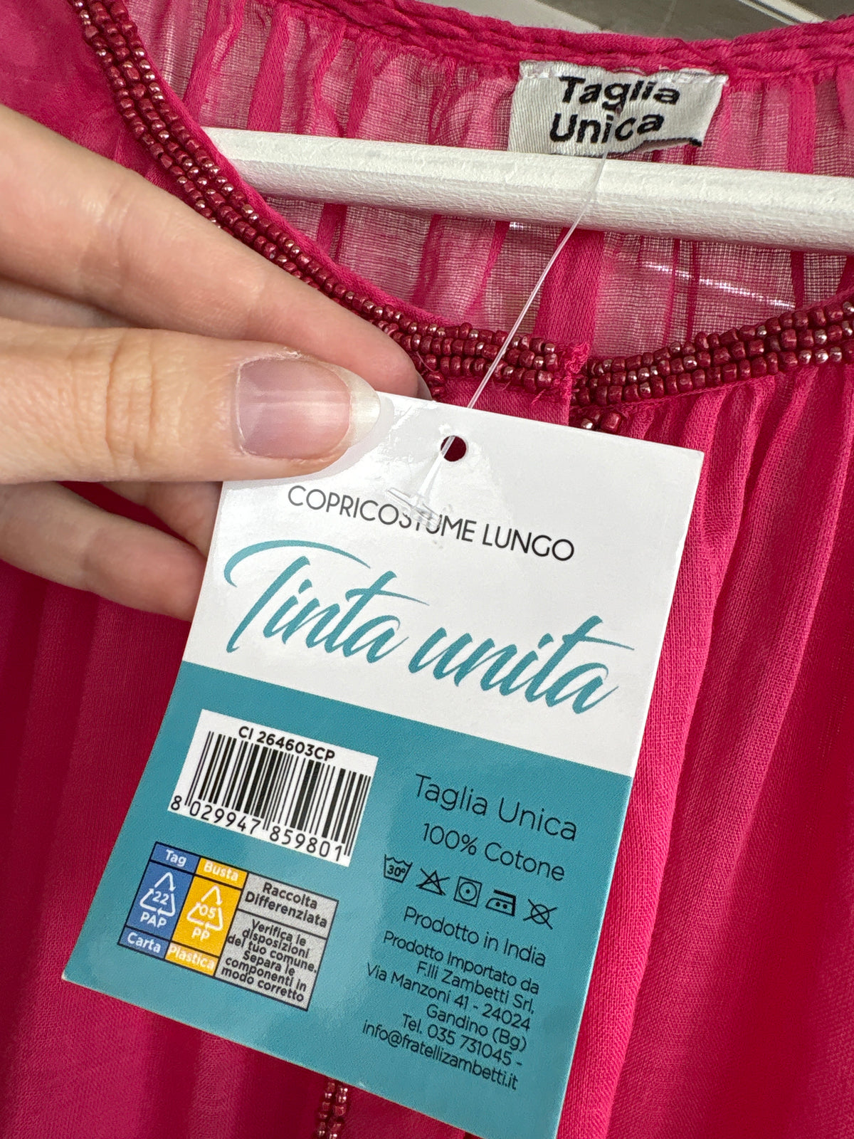 Kaftan fucsia de plajă italian din cel mai fin bumbac nou cu eticheta