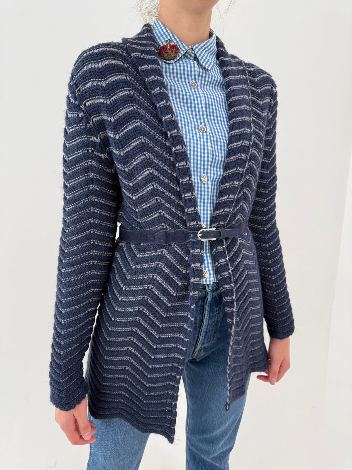 Cardigan din lana cu alpaka din tricot texturat în croi lung