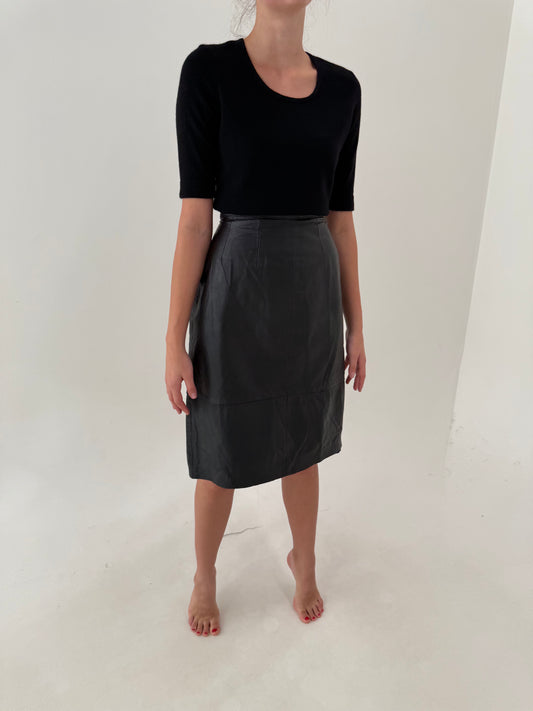 Fustă vintage midi din piele naturală extra moale cu talie ultra înaltă