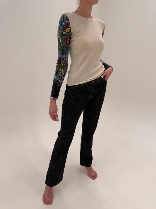 Jeans vintage Y2K Roberto Cavalli dark wash cu sclipici extrem de discret