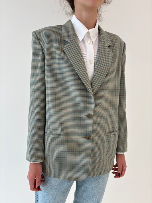 Sacou vintage în carouri din lana extrafina în nuanțe superbe pe mint green